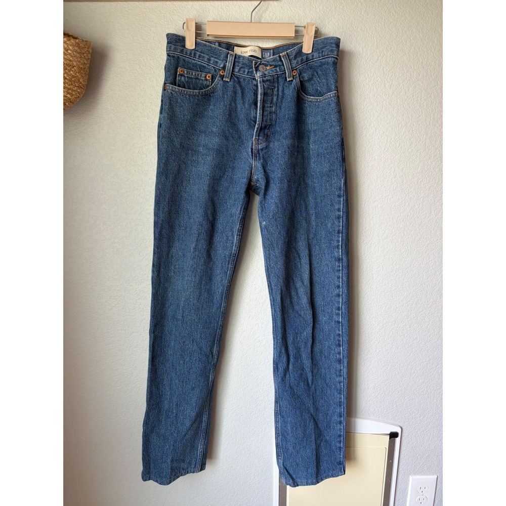 Vintage Gap Blue Jeans Womens 6 Long Low Rise Straight Leg Button Fly Denim